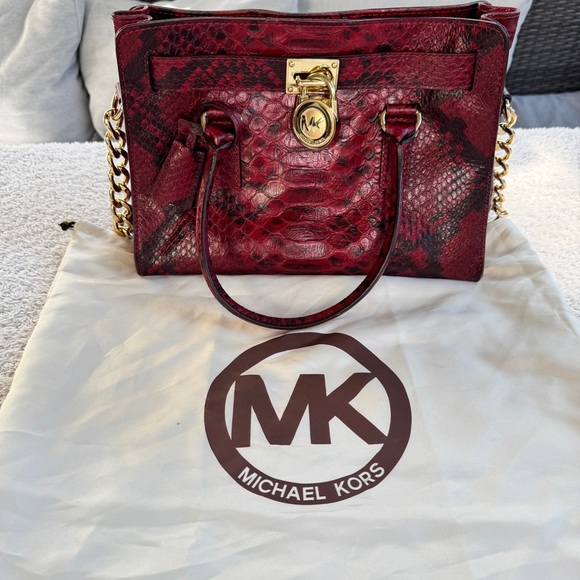 Michael Kors Handbags - Michael Kors Burgundy Snake Print Satchel